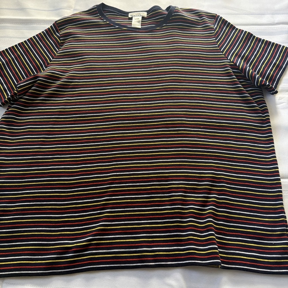 Jones New York Sport 3X Navy Striped Cotton Short Sleeve Crewneck Top Tee